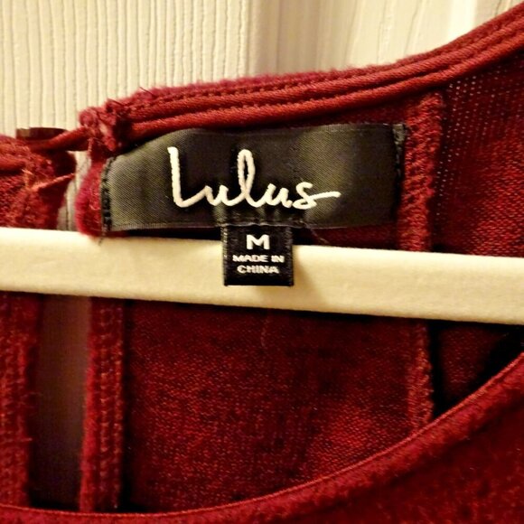 Lulu's Exclusive Burgundy Faux Wrap Long Bell Sleeve Women‎ Sweater Dress Med - Picture 2 of 9